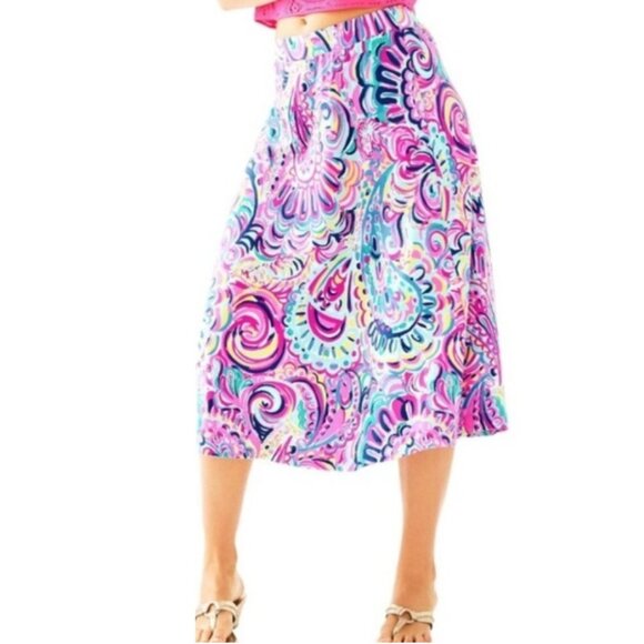 Lilly Pulitzer Womens Shia Midi Skirt XL Pink Psychedelic Sunshine 24053 NWT - Picture 1 of 13
